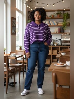 Double Zero Purple Striped Cropped Sweater
